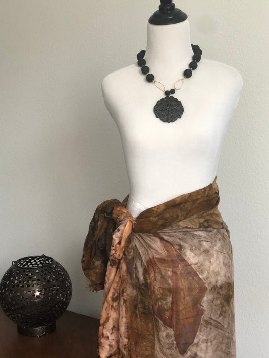 Carved Black Jade Pendant and Lava Beads