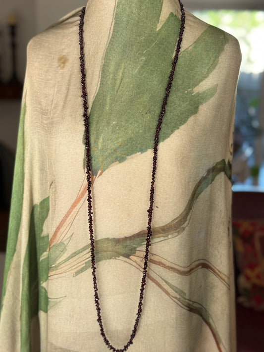 Extra Long Garnet Bead Necklace with Gold Accents