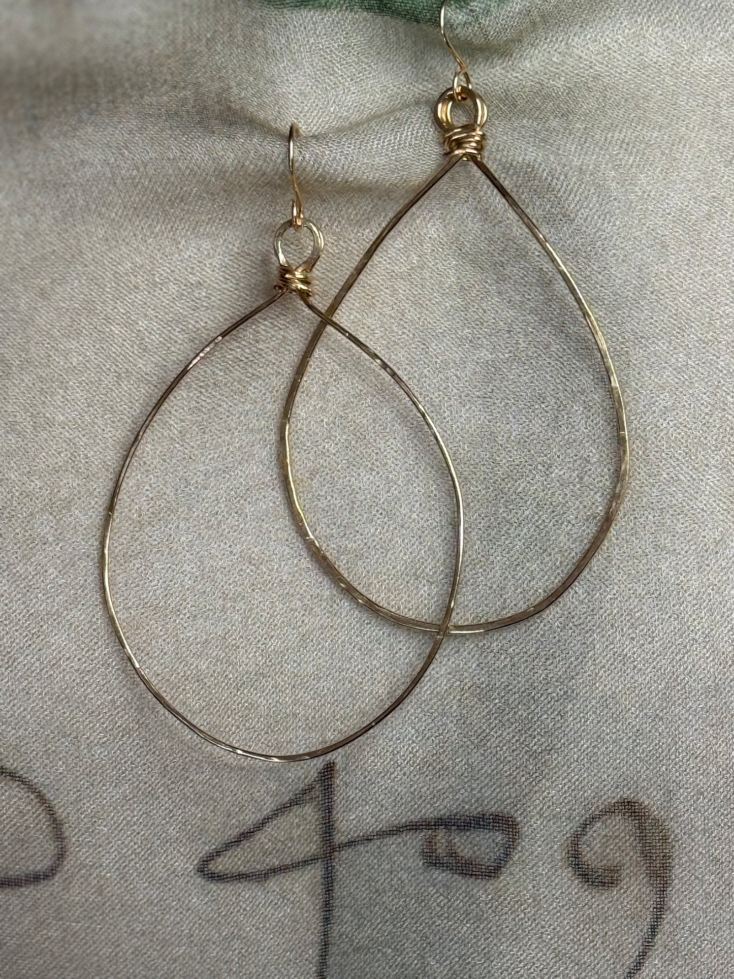 Hammered Gold Teardrop Hoop Earring