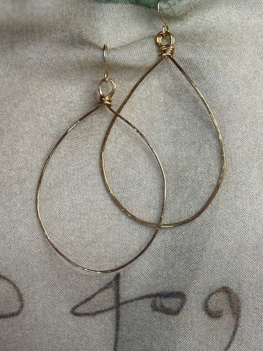 Hammered Gold Teardrop Hoop Earring