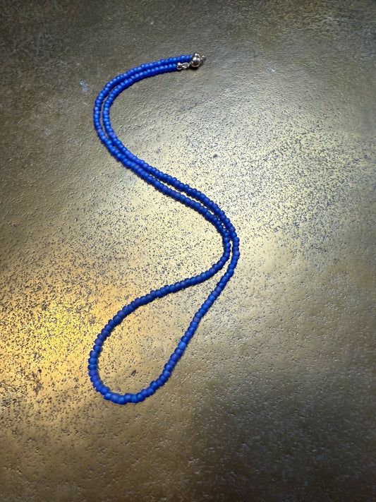 Deep Blue Glass Bead Necklace with Gold Accents