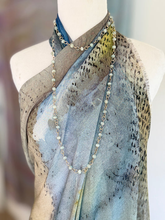 Long Aquamarine and Gold Chain Necklace