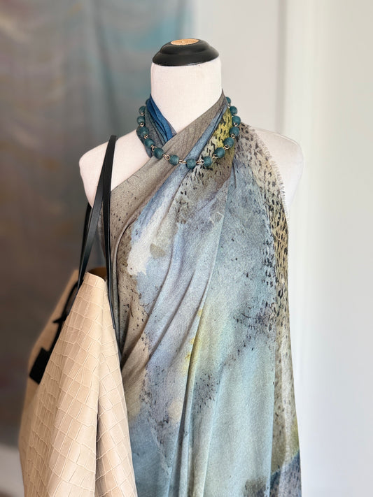 Aqua Glass Beads and Gold Chain Necklace